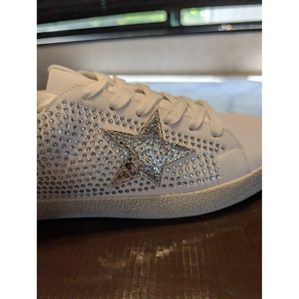 Outwoods Goddess-2 Sneakers Wo 10 White Silver New Rhinestone Glitter Star Shoes